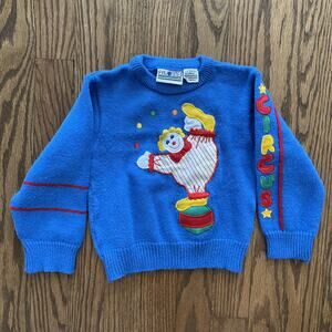 Vintage Clown Circus Sweater Knit Embroidered Baby Toddler Sz 24 Month Colorful